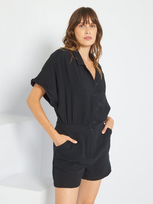 Combishort en gaze de coton col chemise - Kiabi
