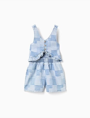 Combishort en jean à carreaux et volants