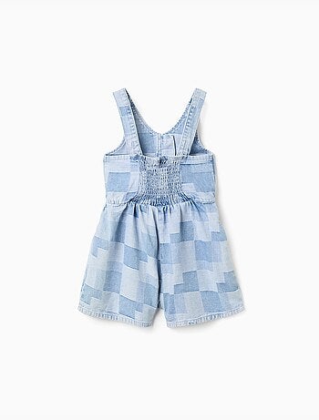 Combishort en jean à carreaux et volants