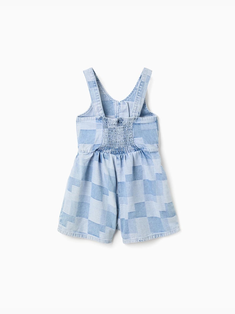 Combishort en jean à carreaux et volants Bleu clair - Kiabi
