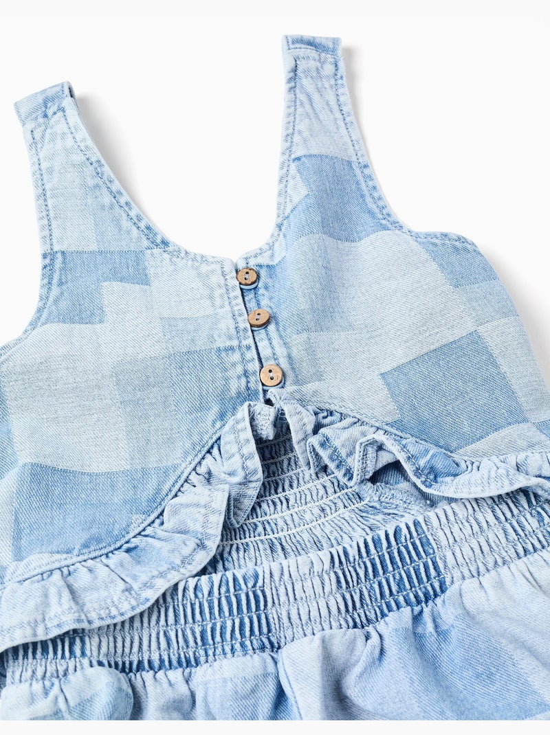 Combishort en jean à carreaux et volants Bleu clair - Kiabi
