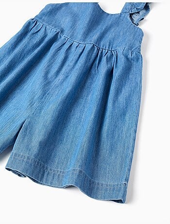 Combishort en jean à jambe large avec bretelles volantées