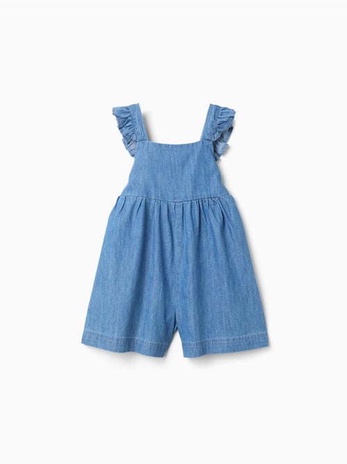 Combishort en jean à jambe large avec bretelles volantées - Kiabi