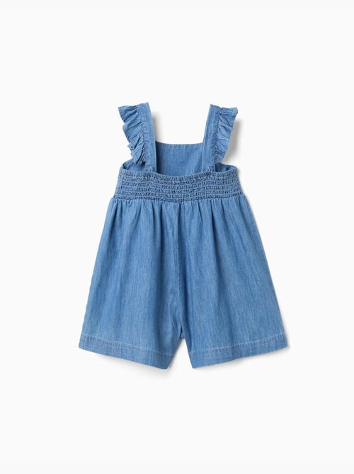 Combishort en jean à jambe large avec bretelles volantées - Kiabi