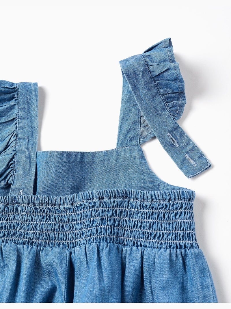 Combishort en jean à jambe large avec bretelles volantées Bleu clair - Kiabi