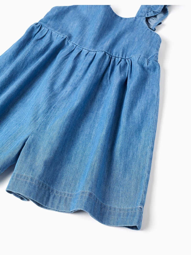 Combishort en jean à jambe large avec bretelles volantées Bleu clair - Kiabi