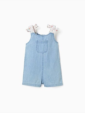 Combishort en jean avec bretelles à motif floral