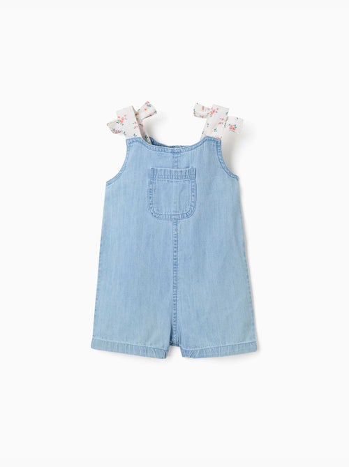 Combishort en jean avec bretelles à motif floral - Kiabi