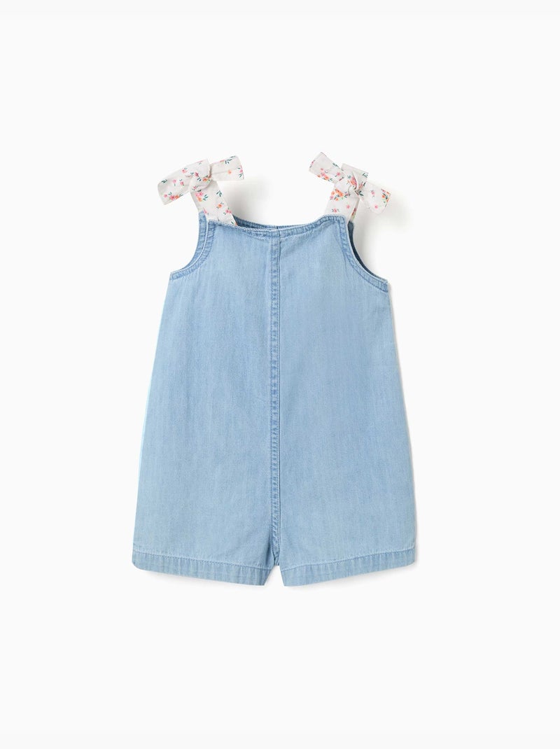Combishort en jean avec bretelles à motif floral Bleu Bleu - Kiabi