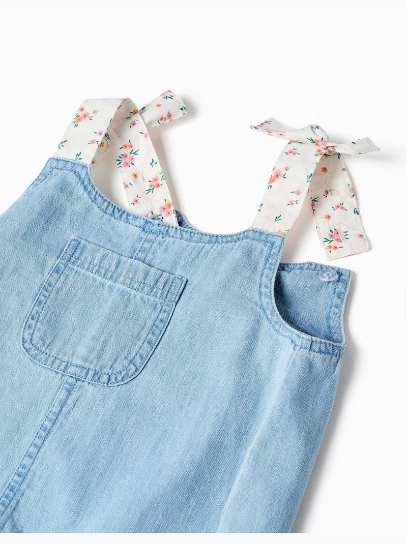 Combishort en jean avec bretelles à motif floral Bleu Bleu - Kiabi