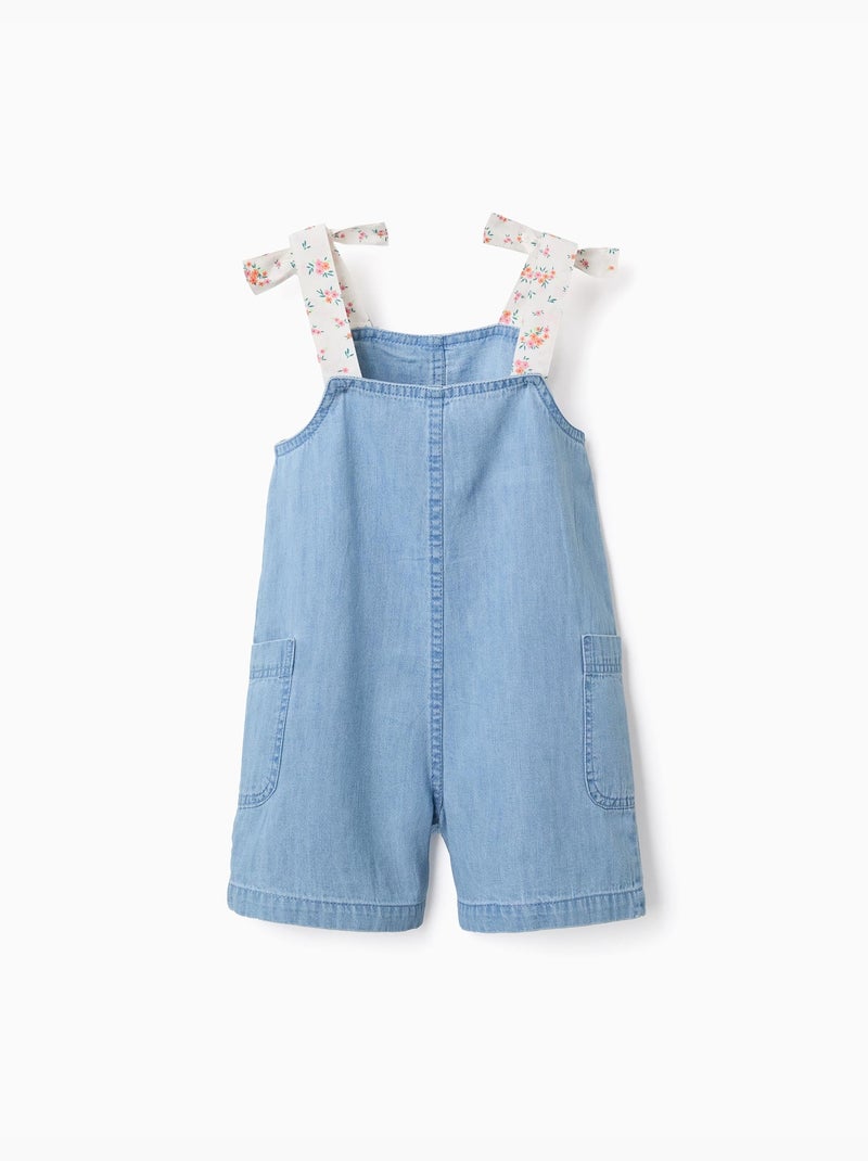 Combishort en jean avec bretelles à motif floral Bleu Bleu - Kiabi
