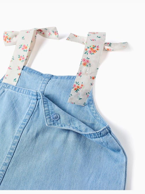 Combishort en jean avec bretelles à motif floral - Kiabi Combishort en jean avec bretelles à motif floral - Kiabi