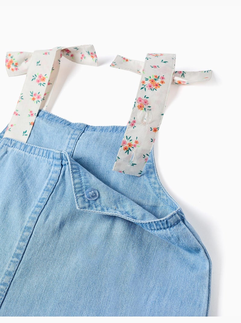 Combishort en jean avec bretelles à motif floral Bleu Bleu - Kiabi