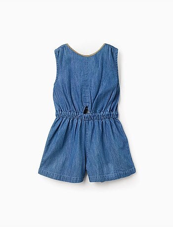 Combishort en jean avec taille élastiquée et découpe