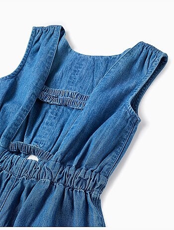 Combishort en jean avec taille élastiquée et découpe