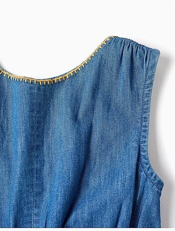 Combishort en jean avec taille élastiquée et découpe