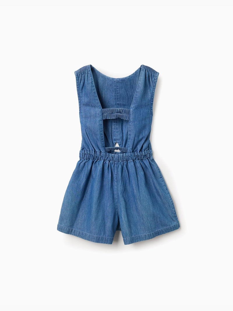 Combishort en jean avec taille élastiquée et découpe Bleu Bleu - Kiabi