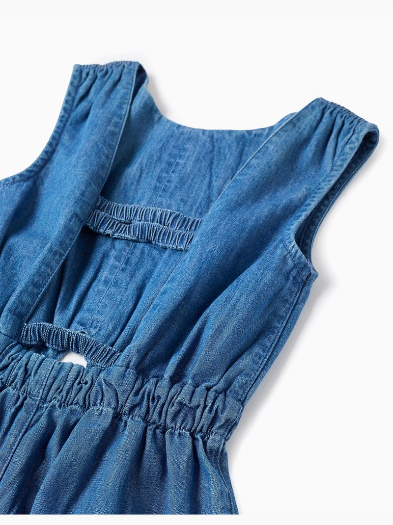 Combishort en jean avec taille élastiquée et découpe Bleu Bleu - Kiabi