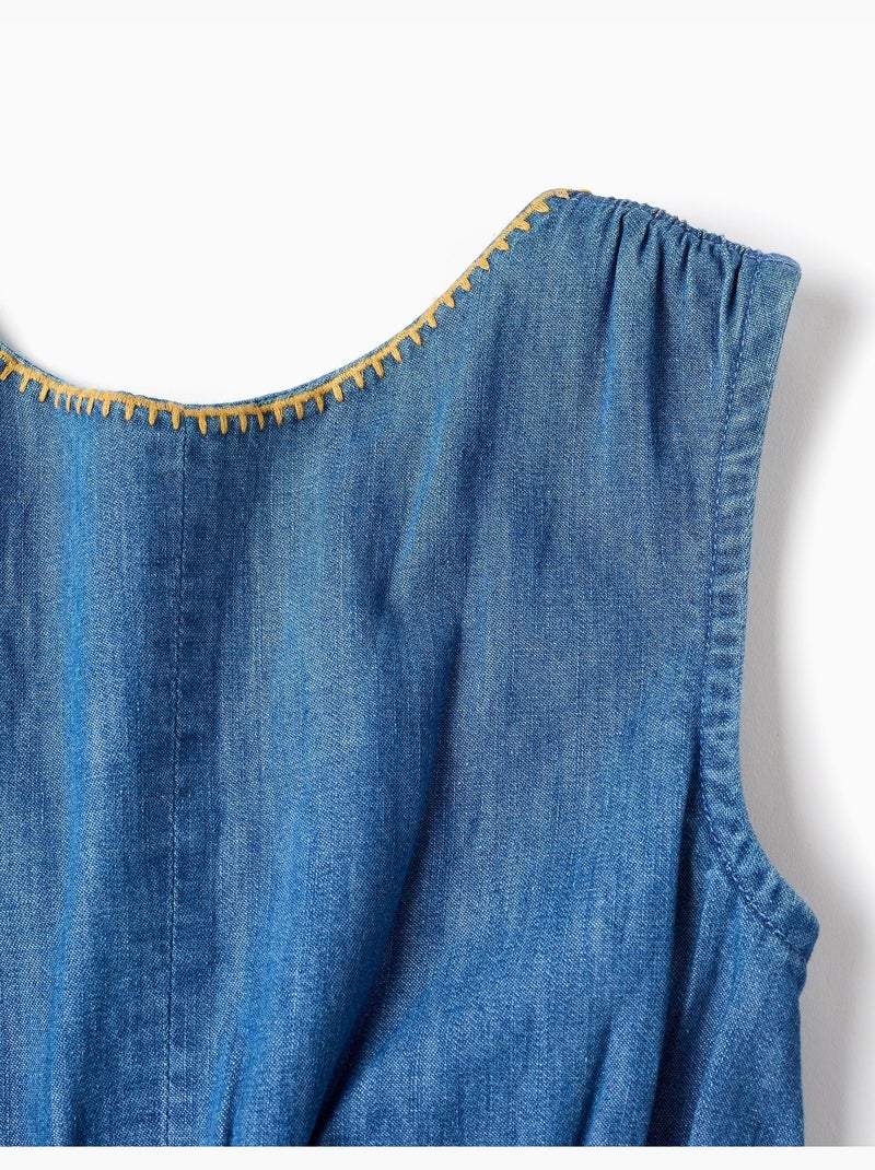 Combishort en jean avec taille élastiquée et découpe Bleu Bleu - Kiabi