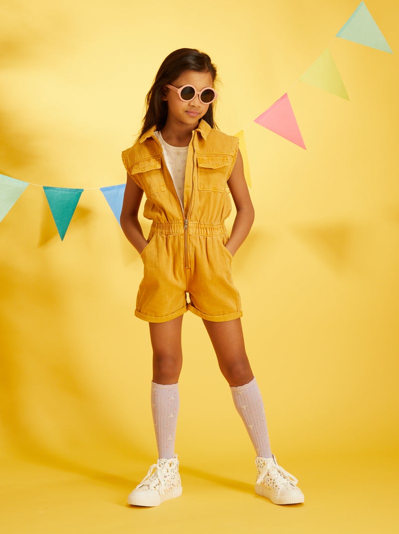 Combishort en jean Jaune - Kiabi