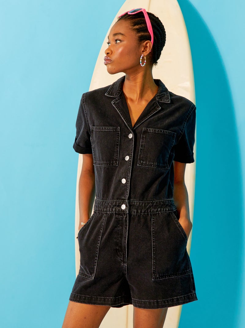 Combishort en jean Noir - Kiabi