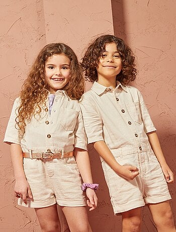 Combishort en lin mélangé à manches courtes - Mixte