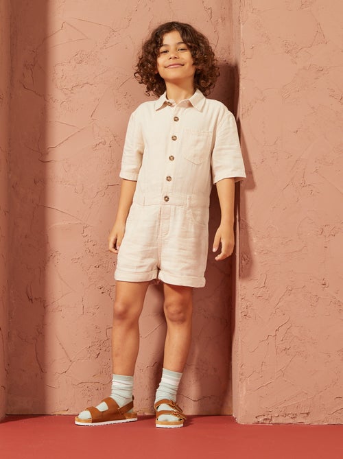 Combishort en lin mélangé à manches courtes - Mixte - Kiabi