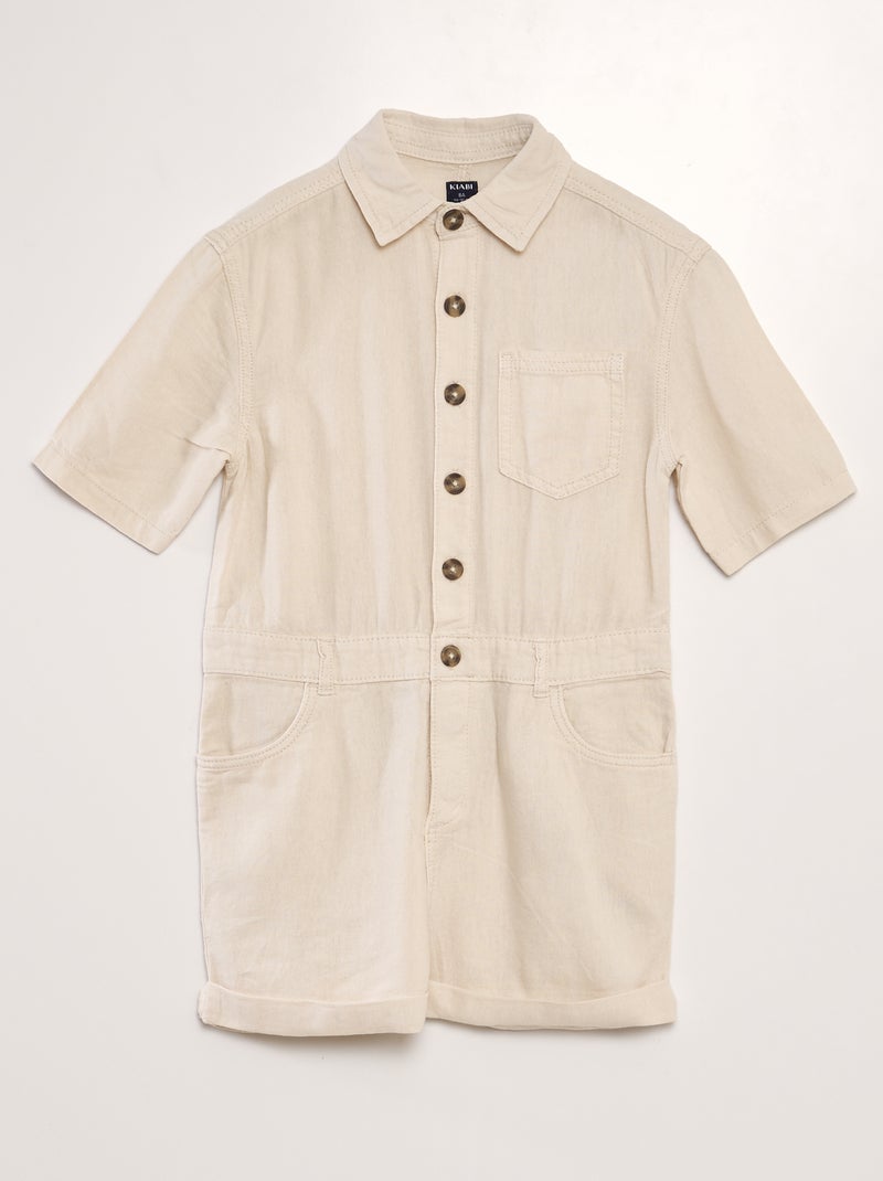 Combishort en lin mélangé à manches courtes - Mixte Beige - Kiabi