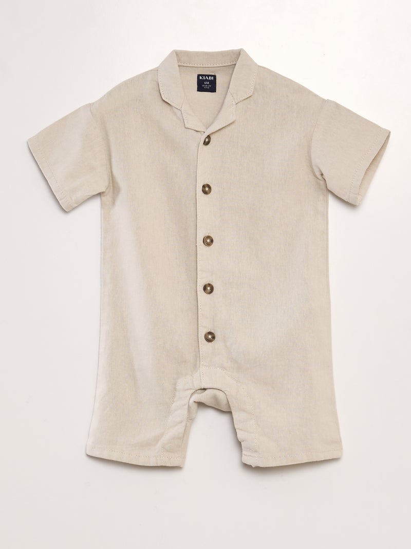 Combishort en lin mélangé à manches courtes - Mixte Beige - Kiabi