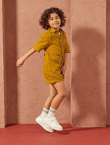 Combishort en lin mélangé à manches courtes - Mixte