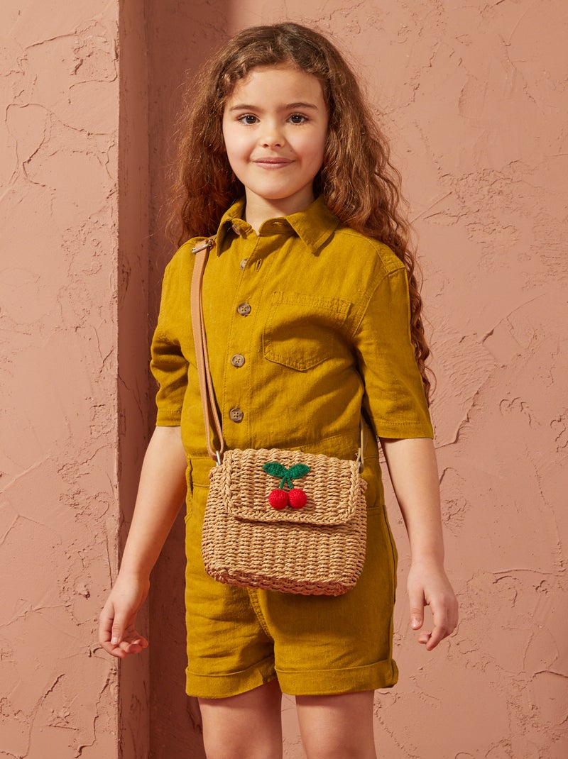 Combishort en lin mélangé à manches courtes - Mixte Jaune - Kiabi