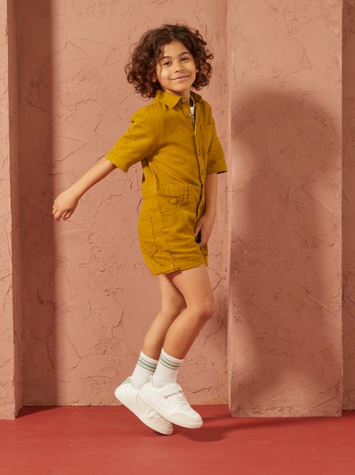 Combishort en lin mélangé à manches courtes - Mixte - Kiabi