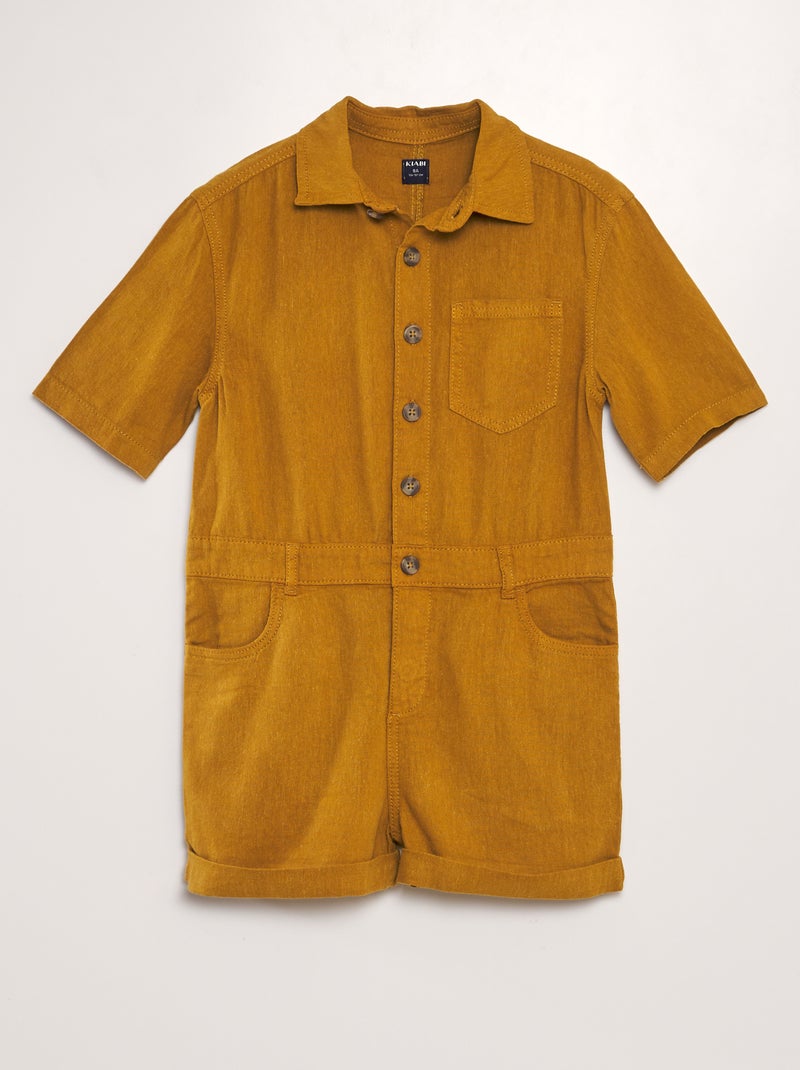 Combishort en lin mélangé à manches courtes - Mixte Jaune - Kiabi