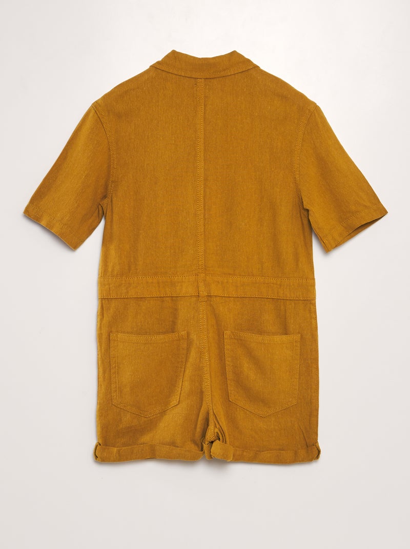 Combishort en lin mélangé à manches courtes - Mixte Jaune - Kiabi