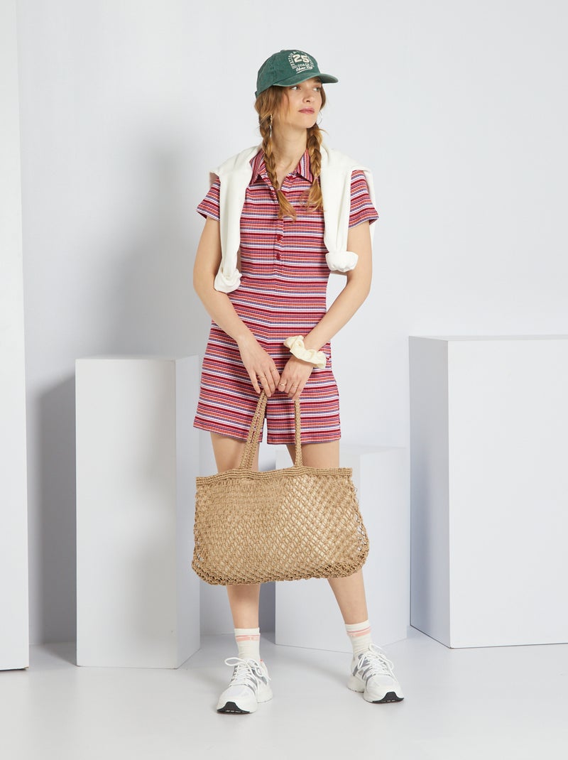 Combishort en maille col polo Rouge - Kiabi