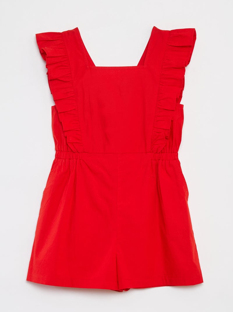 Combishort en popeline avec volants rouge - Kiabi