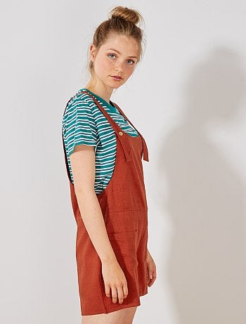 Combishort en viscose et lin - Kiabi
