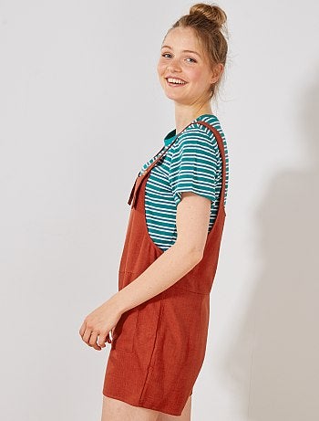 Combishort en viscose et lin - Kiabi