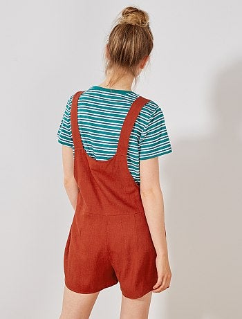 Combishort en viscose et lin - Kiabi