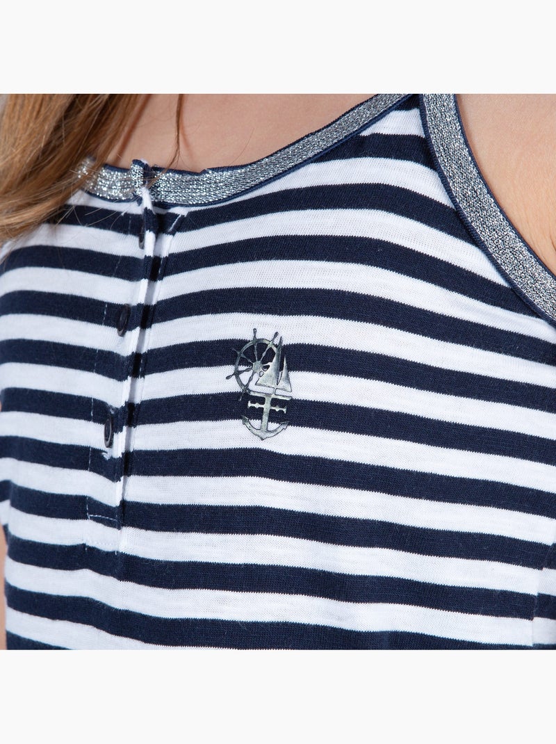 Combishort Enfant en coton léger 'Breizh Océan', Combishort fille sans manches Blanc/Marine - Kiabi