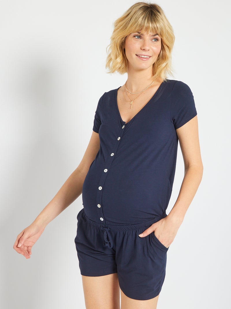 Combishort grossesse en maille bleu marine - Kiabi