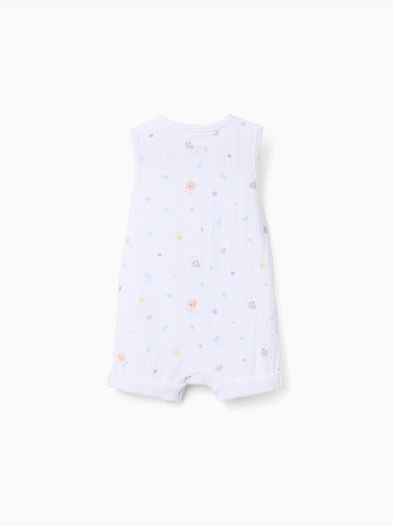 Combishort sans manches en coton avec motif coquillage Blanc - Kiabi