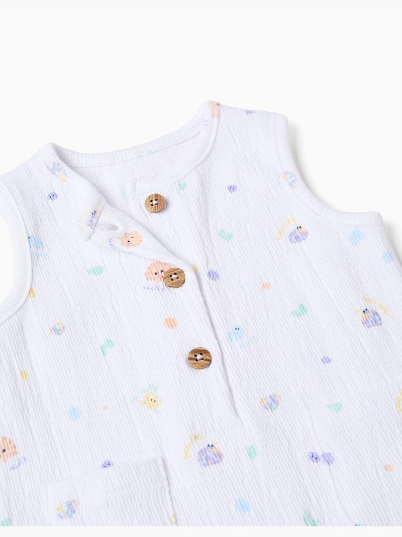 Combishort sans manches en coton avec motif coquillage Blanc - Kiabi