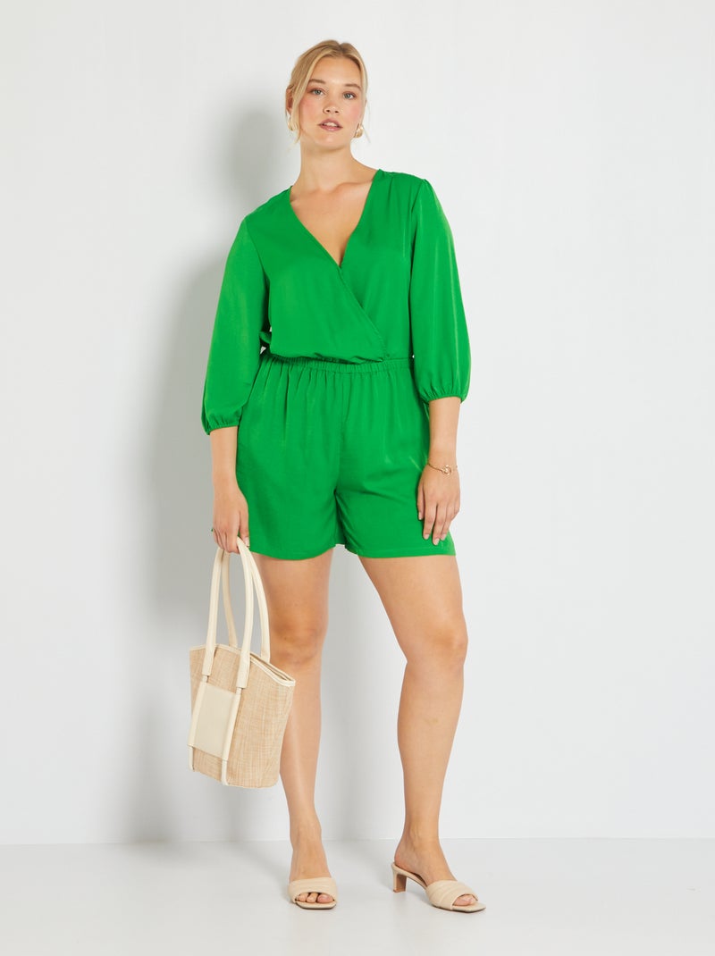 Combishort satinée col effet cache-cœur Vert - Kiabi