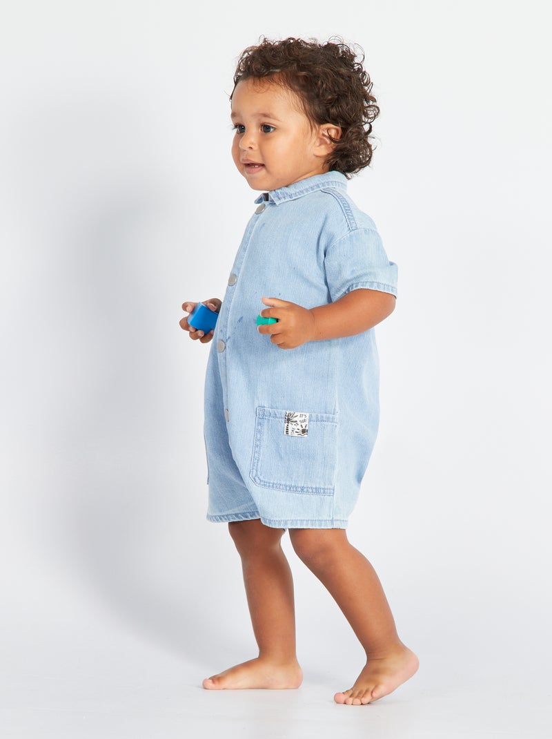 VERTBAUDET Combishort Bébé Denim Léger Manches Volantées Double Stone 9M (71 Cm) - Look Estival Décontracté
