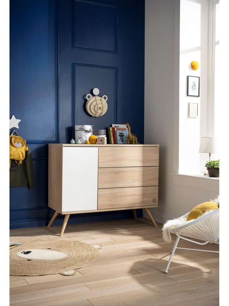 Commode 1 porte 3 tiroirs en bois - SAUTHON Blanc Marron - Kiabi