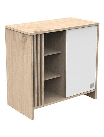 Commode 1 porte colorée et 3 niches avec claustra en bois décor chêne Suave - SAUTHON