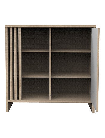 Commode 1 porte colorée et 3 niches avec claustra en bois décor chêne Suave - SAUTHON
