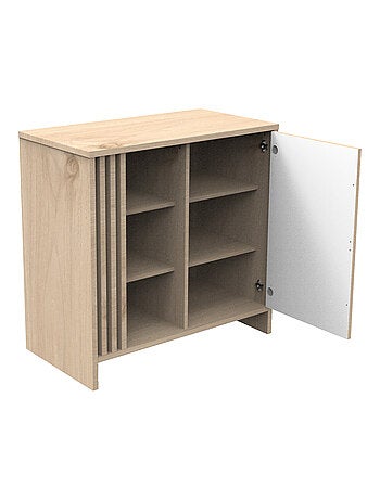 Commode 1 porte colorée et 3 niches avec claustra en bois décor chêne Suave - SAUTHON