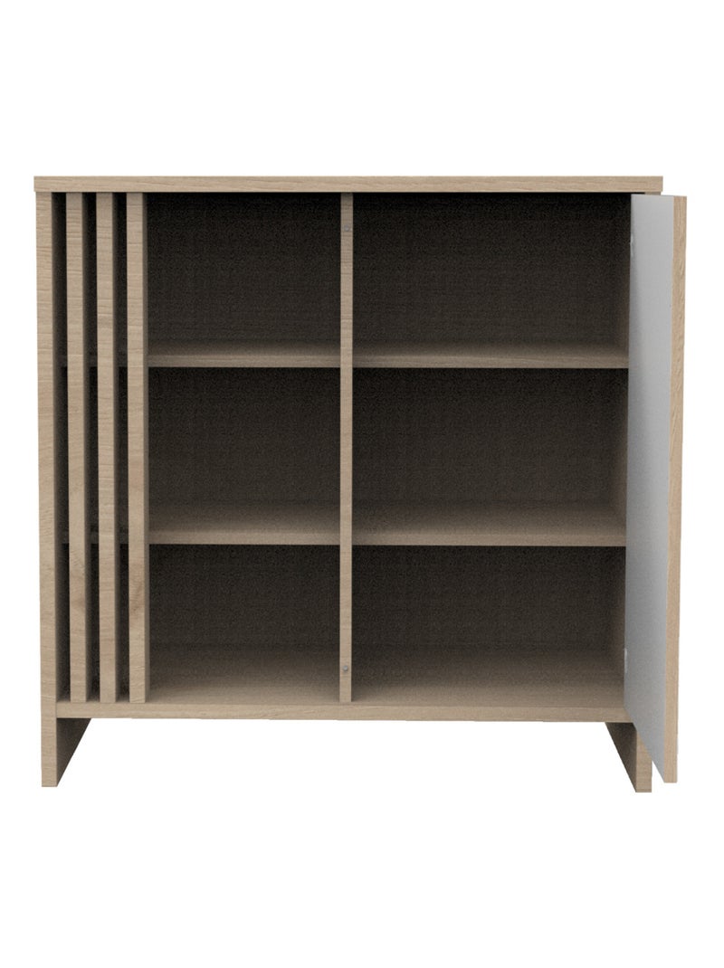 Commode 1 porte colorée et 3 niches avec claustra en bois décor chêne Suave - SAUTHON Blanc Marron - Kiabi